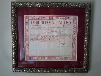 Antique Debenhams Old Stock Certiticate