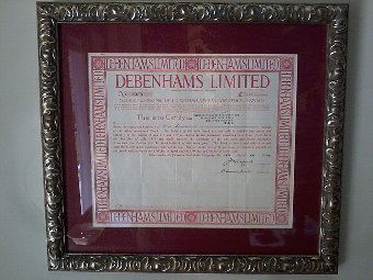 Antique Debenhams Old Stock Certiticate