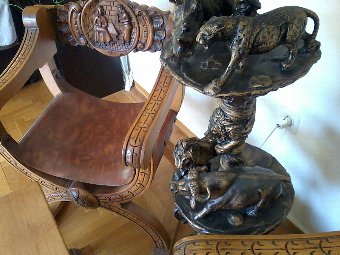 Antique Set of 2 Renaissance Revival Armchairs, Coffee table and Floor Lamp.