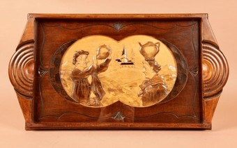 An Art Deco Very Stylish Carved Wooden Tray. Circa 1920