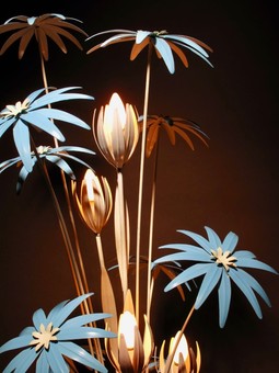 Antique A spectacular metal tole floor lamp with flowers by Hans Kögl Germany.