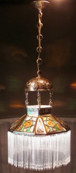 Antique A very decorative and stylish leaded glass and brass hanging light. Arts Craft, continental 1900