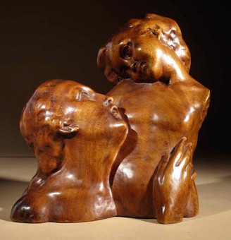 Antique A Beautiful Very Stylish and Lovely Wooden Sculpture of a Mother and Child