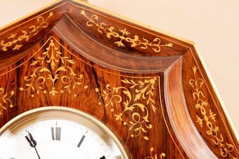 Antique A Very Decorative Rosewood/Palisandre Inlaid with Lemon Wood French Wall Clock