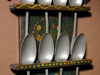 Antique A Dutch Very Decorative and Original Painted Spoon Rack.