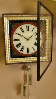 Antique Black forest Reverse Painted Glass (Verre Eglomise) Dial Wall Clock
