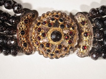 Antique  Dutch Provincial Five Row Garnet Golden Clasp Necklace circa 1900-1920