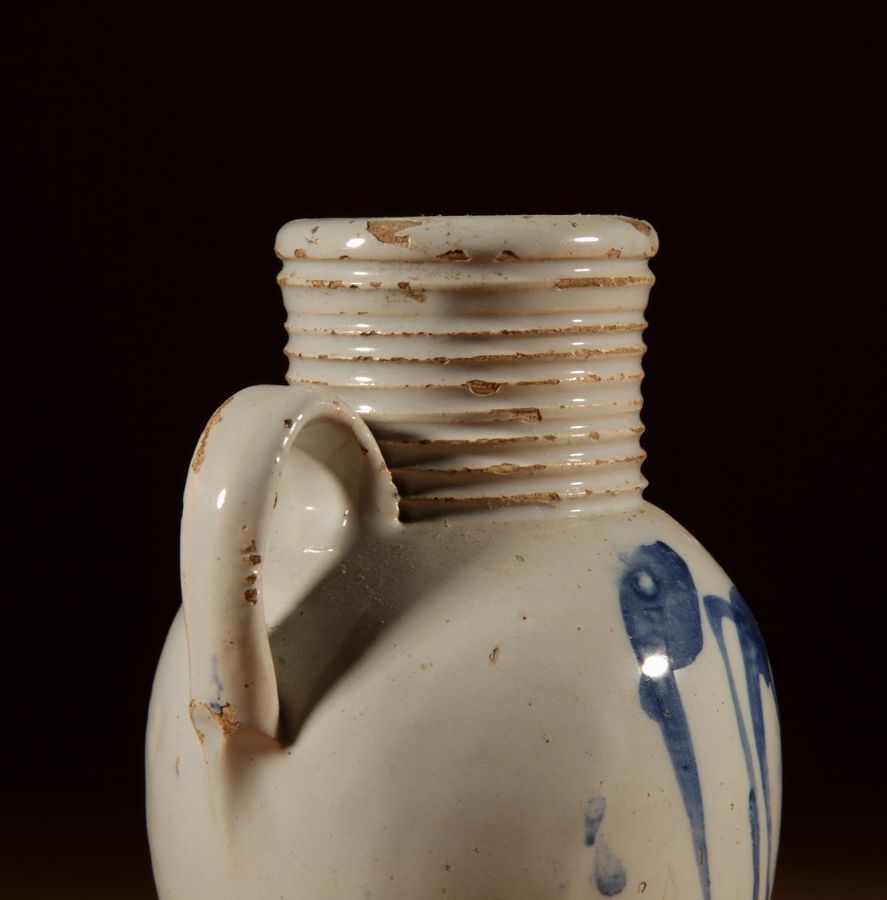 Antique 18th century English Delftware jug with beautiful glaze and fresh colours