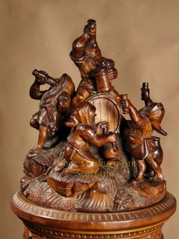 Antique Lime Wood Sculpture Black Forest Museum Quality Humidor / Tobacco Centre Piece Carved with 22 Gnomes 