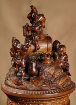 Antique Lime Wood Sculpture Black Forest Museum Quality Humidor / Tobacco Centre Piece Carved with 22 Gnomes 