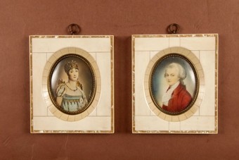 Antique A Collection Off 9 Portrait Miniatures In Bone/Ivory Frames. Italian Circa 1900.
