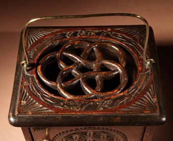 Antique A Dated Dutch Frisian Fine Chip carved Hardwood and Ebonised Foot Stove. Dated: 1902