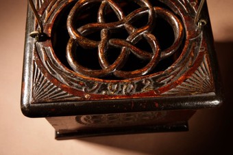 Antique A Dated Dutch Frisian Fine Chip carved Hardwood and Ebonised Foot Stove. Dated: 1902