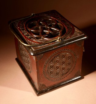 Antique A Dated Dutch Frisian Fine Chip carved Hardwood and Ebonised Foot Stove. Dated: 1902