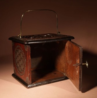 Antique A Dated Dutch Frisian Fine Chip carved Hardwood and Ebonised Foot Stove. Dated: 1902