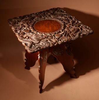 Antique  An original very fine carved Indian folding table made in Srinagar circa 1900/1920