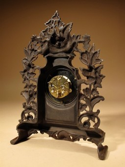 Antique Rare Old French Brown Colour Gild Cast iron Alarm mantel Clock.