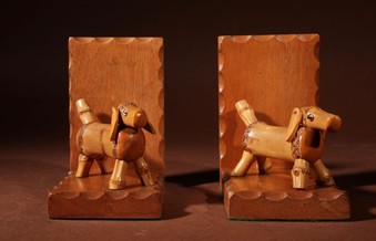 Antique An Unusual Amusing Pair Of Art Deco Bamboo Dogs Bookends, Circa 1920-40
