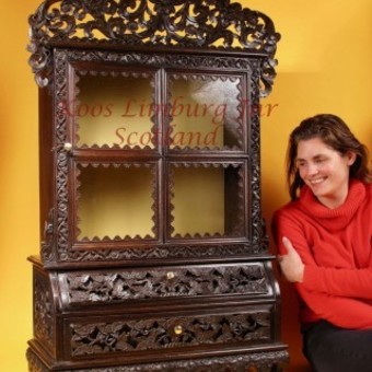 A Rare Carved Hardwood Miniature Anglo Indian Display Cabinet 19th Century