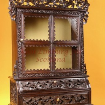 Antique A Rare Carved Hardwood Miniature Anglo Indian Display Cabinet 19th Century