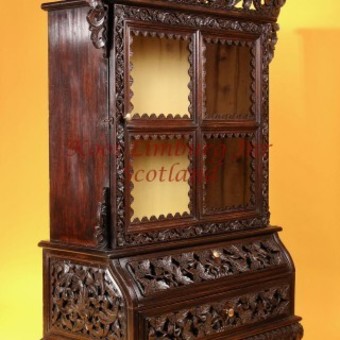 Antique A Rare Carved Hardwood Miniature Anglo Indian Display Cabinet 19th Century