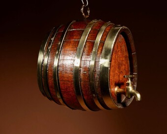Antique   A Very Rare And Beautiful Coopered Oak And Brass Small Hanging Barrel.