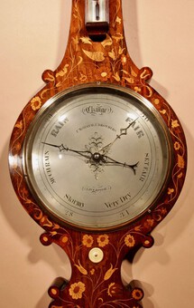 Antique A Very Rare Victorian Rosewood Inlaid Barometer.
