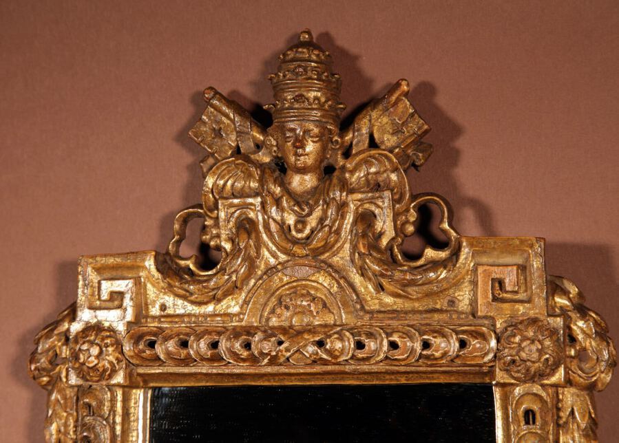 Antique  Papal Interest A Fine Mirror With The Papal Coat Of Arms With the Two keys Last Quarter 18th Century.