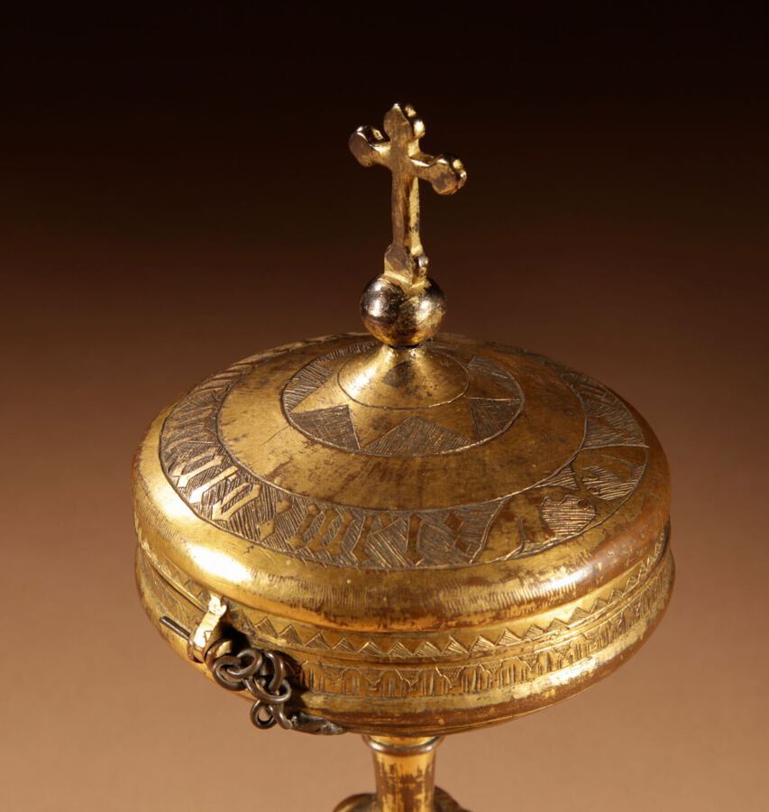 Antique A Gilded And Engraved Copper Ciborium Franco/Spanish 1450-1500
