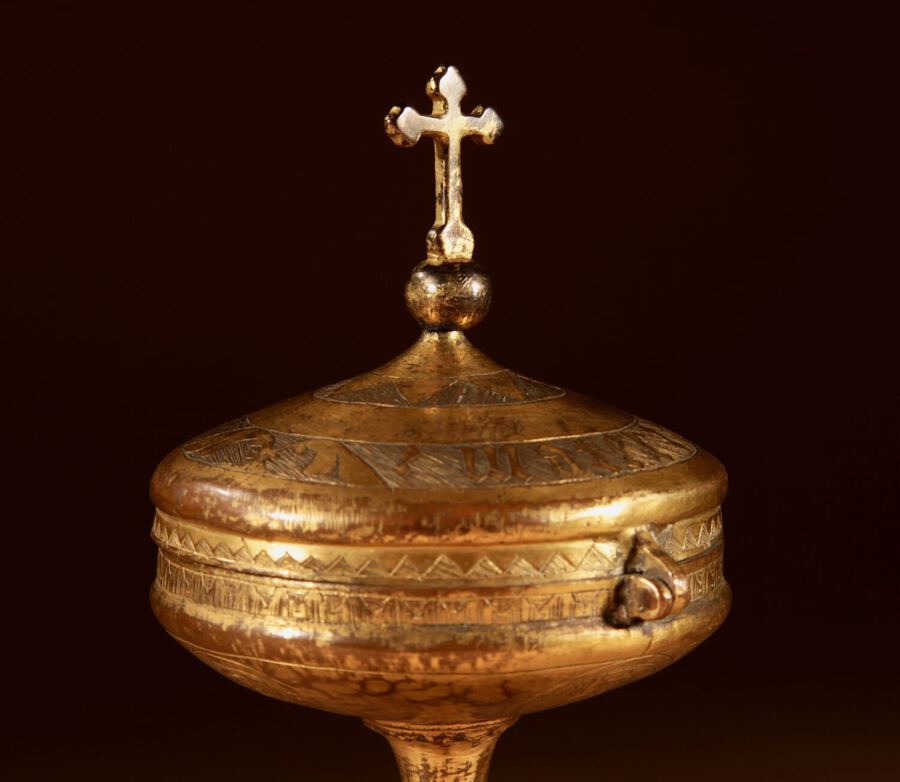 Antique A Gilded And Engraved Copper Ciborium Franco/Spanish 1450-1500
