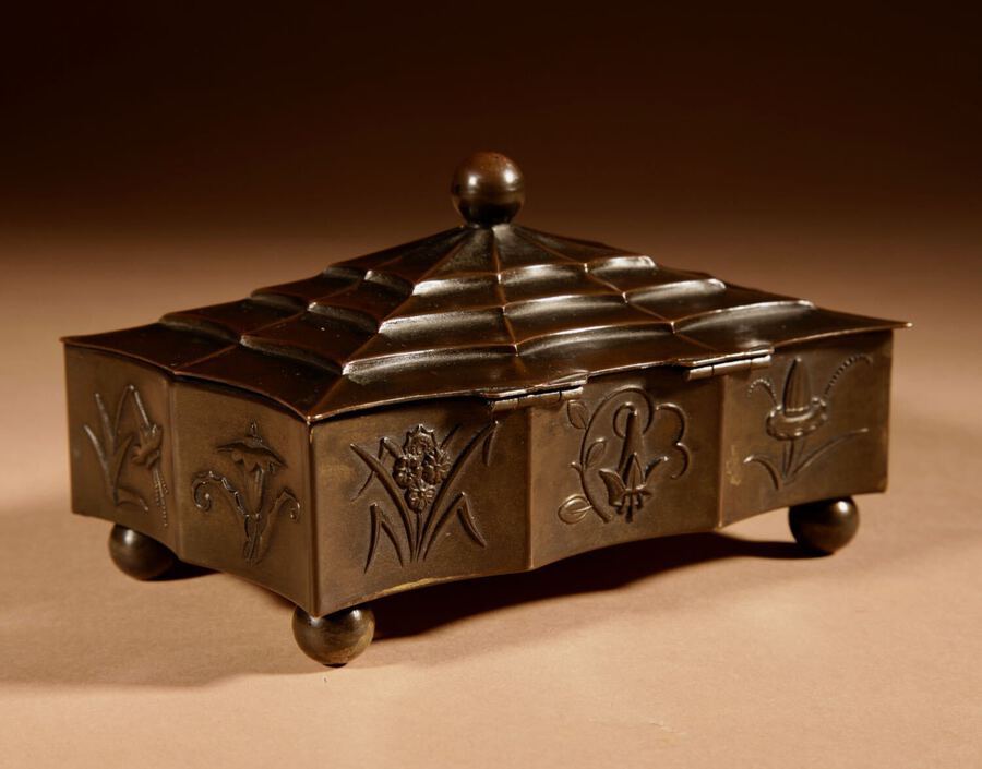 Antique Original Patinated Metal Rectangular Box In The style of Dagobert Peche Wiener Werkstätte.