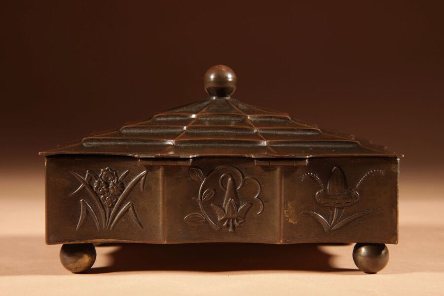 Antique Original Patinated Metal Rectangular Box In The style of Dagobert Peche Wiener Werkstätte.