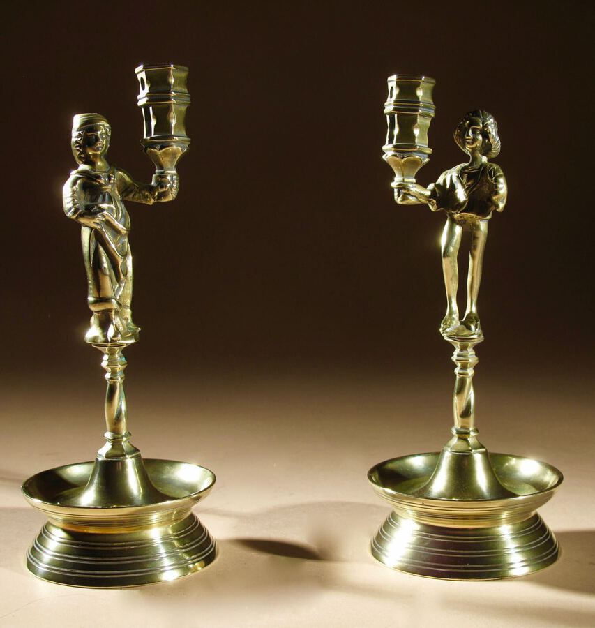 A Rare Pair And Very Decorative Brass Neo-Gothic Candlesticks.