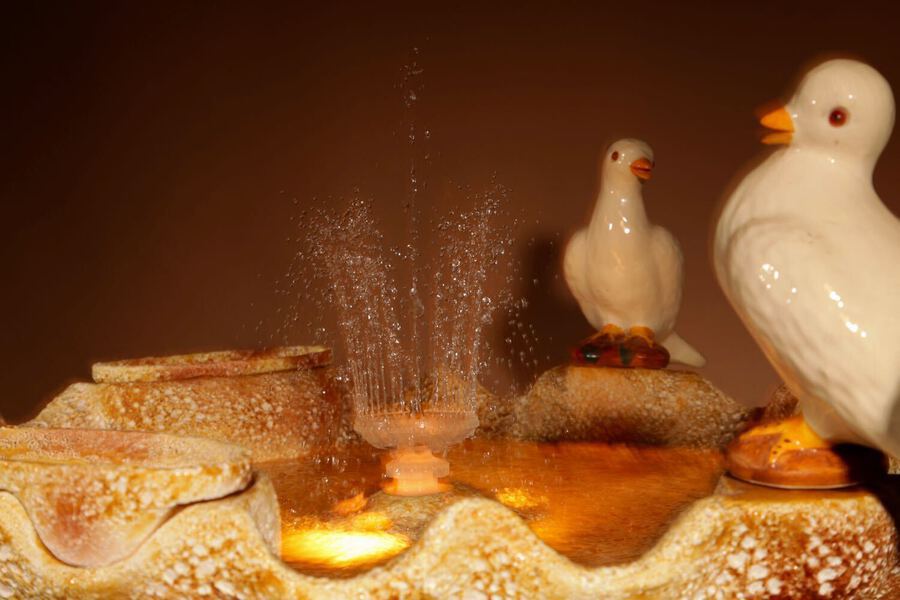 Antique A Unusual Vallauris Ceramic Love Birds Pigeons And Dolphins Free Standing Centre Fountain.