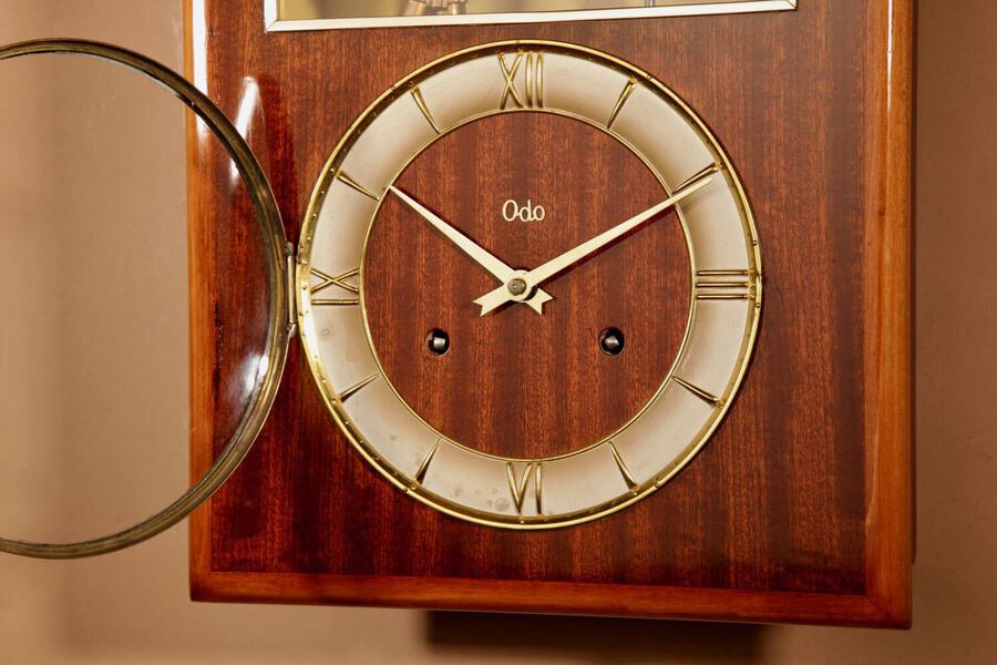 Antique A French Mahogany And Satin Wood Signed Odo Automation Striking Wall Clock.