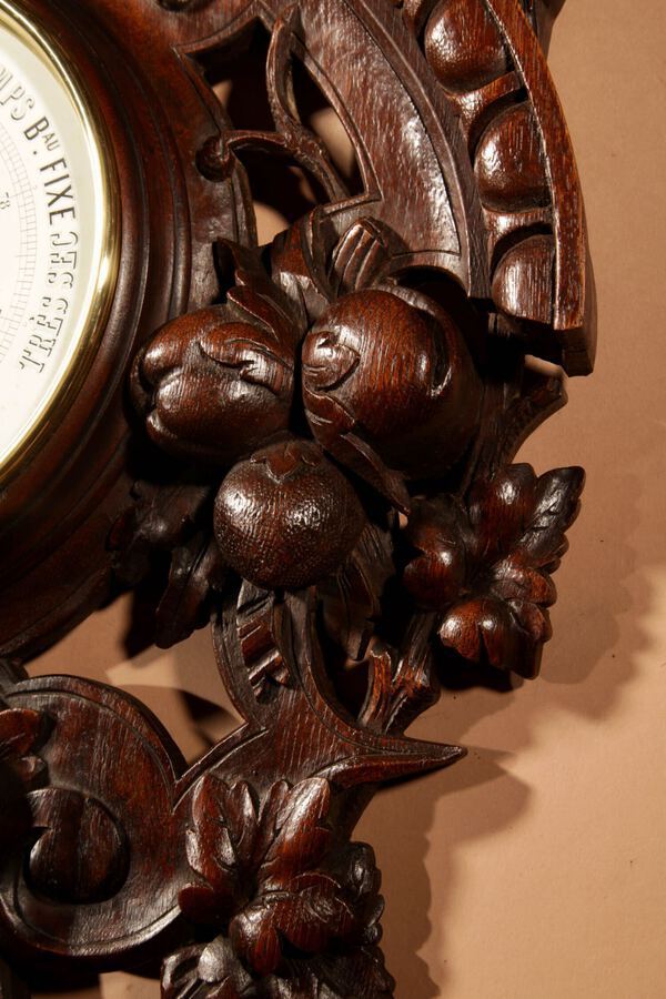 Antique An Unusual Large Very Fine Carved Oak Barometer.