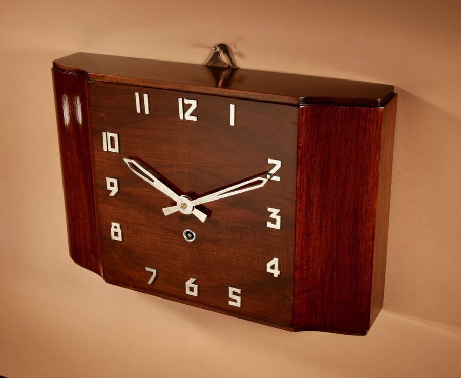 Antique A Stylish Walnut Art Deco Wall / Mantel Clock.