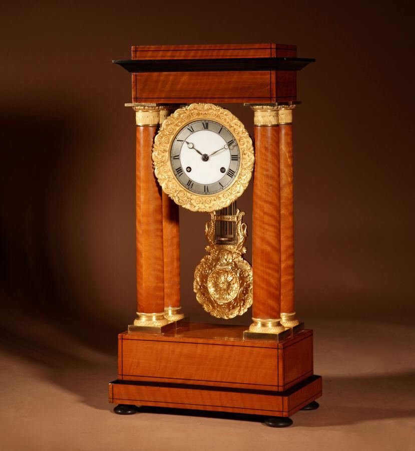 A Rare French Maple Wood Portico Clock Circa 1840