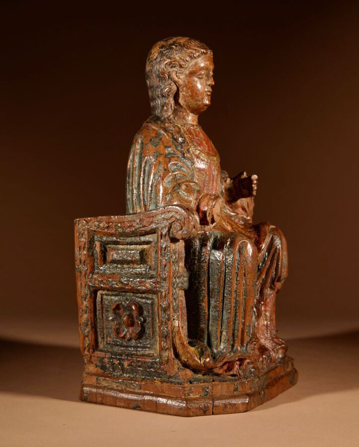 Antique An Interesting French Walnut Sculpture Of A Madonna Seated On A Crescent Moon, Circa 1570.