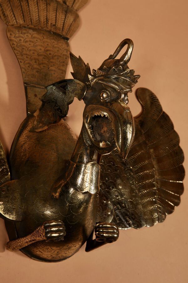 Antique An Interesting Garuda Engraved Brass Wall Decoration.