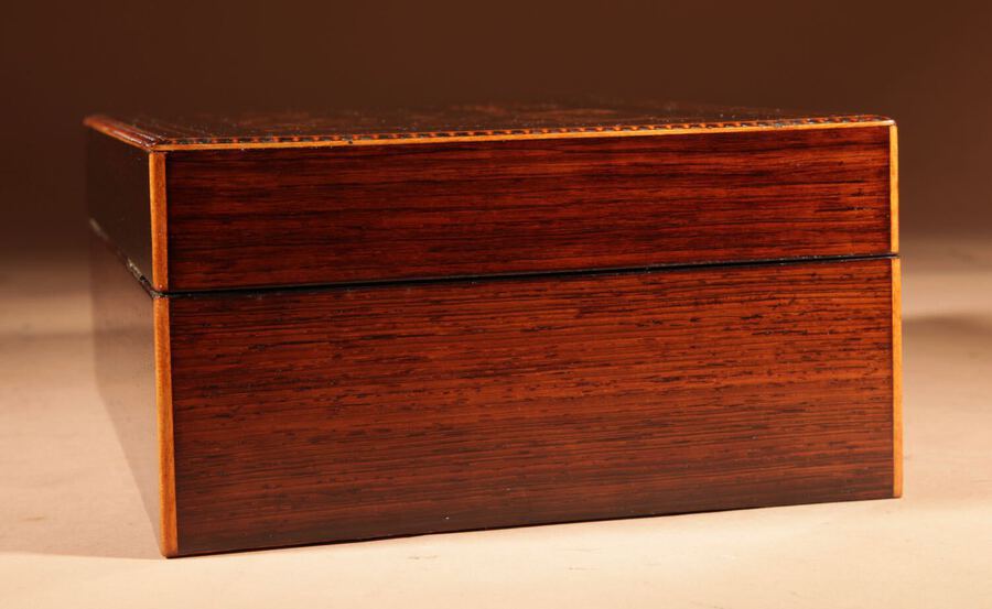 Antique Beautiful Rosewood Marquetry Inlaid Box.