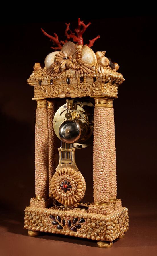 Antique Impressive Italian Grotto Style Portico Clock, Italian/French Circa 1830