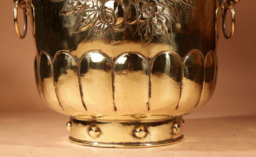 Antique Dinanderie Brass Large Jardinière / Log / Peat bin.