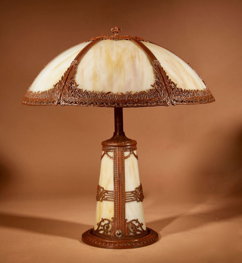 Antique American Glass Table Lamp In The Style Of Bradley & Hubbard Circa 1920.