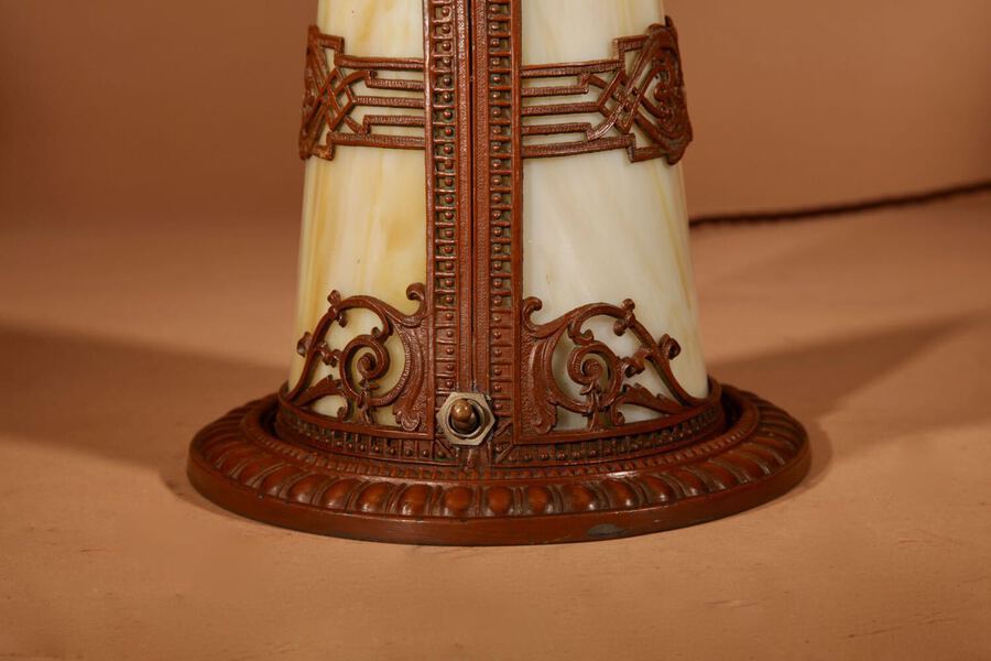 Antique American Glass Table Lamp In The Style Of Bradley & Hubbard Circa 1920.