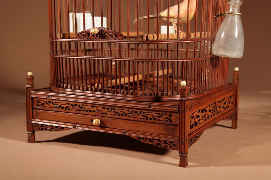 Antique Real Antique Unusual Chinese Bamboo Birdcage Circa 1900.