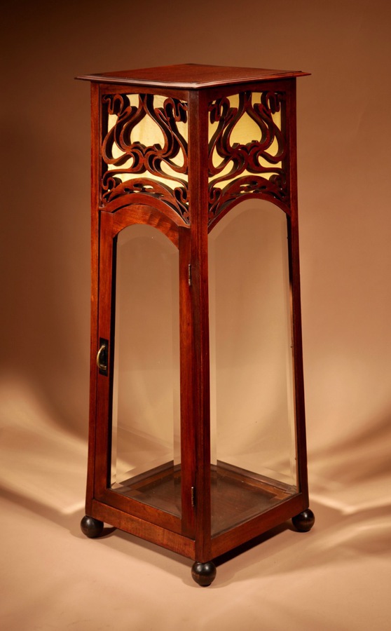 Art Nouveau / Jugendstil Very Rare And Beautiful Mahogany Display / Pedestal Cabinet.