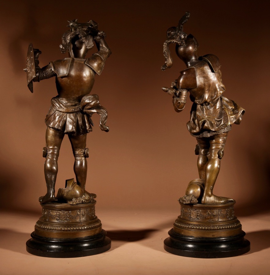 Antique  A Large Pair Of Sculptures Of Knights In Full Armour Still With The Original Bases, Continental circa 1890.