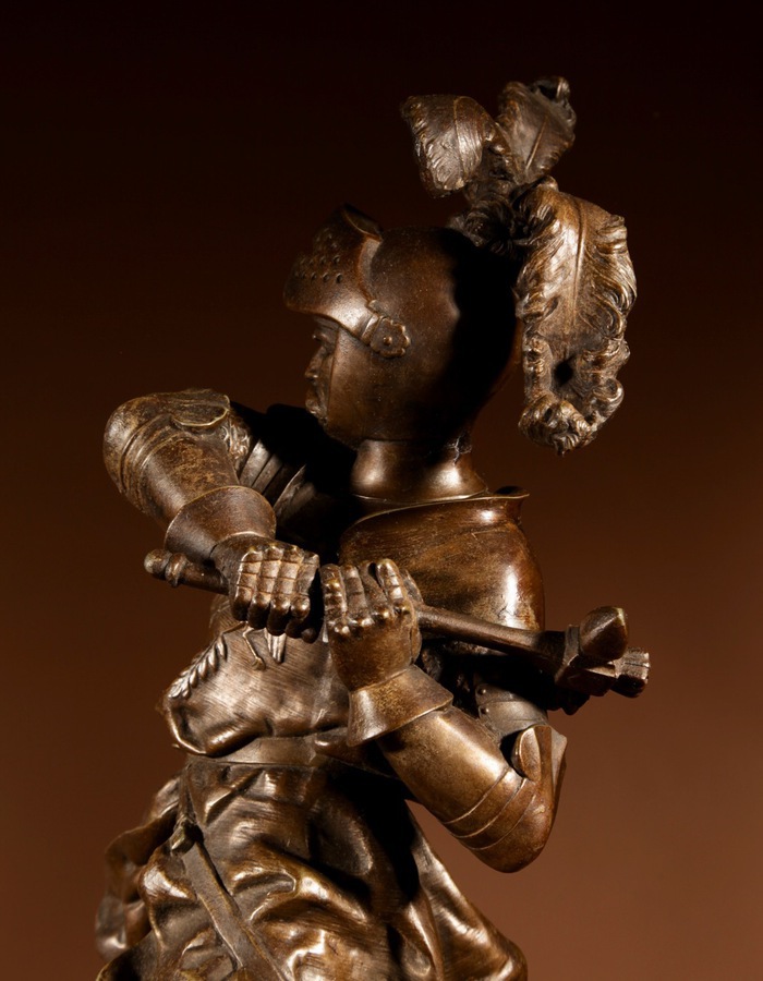 Antique  A Large Pair Of Sculptures Of Knights In Full Armour Still With The Original Bases, Continental circa 1890.