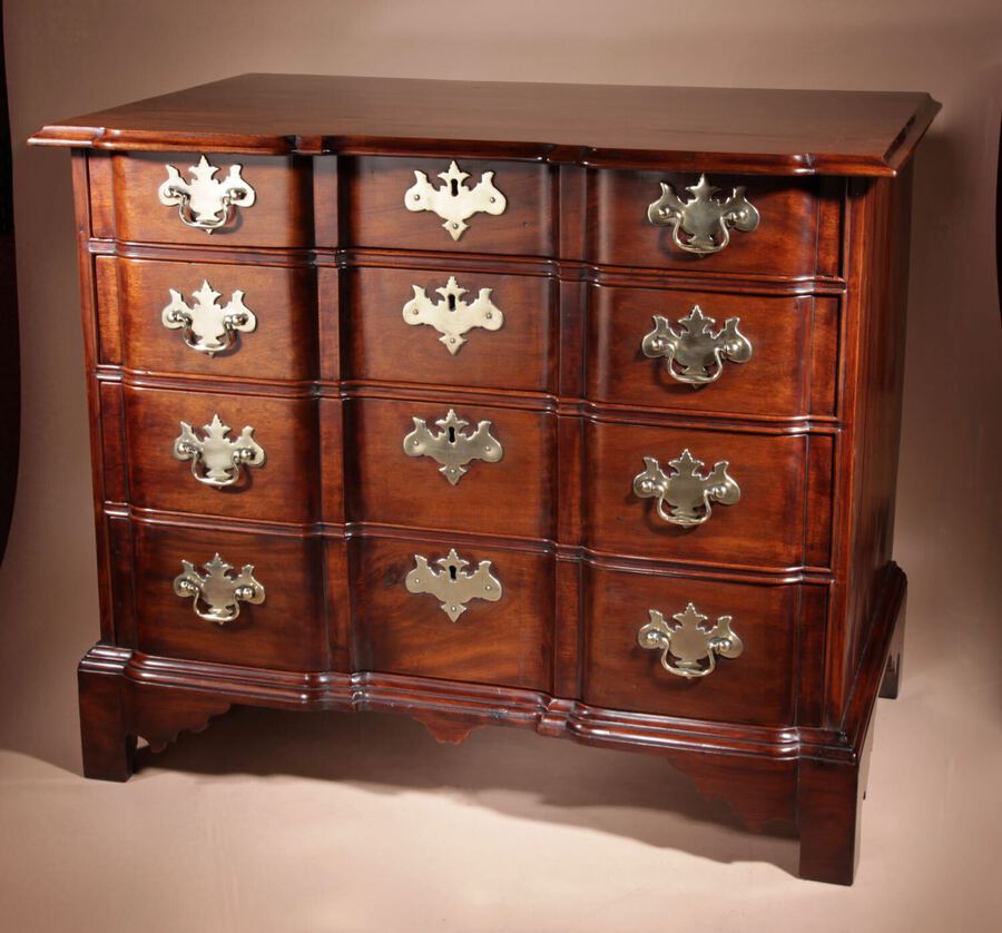 American 18th Century Very Fine Chippendale Figured Mahogany Block-Front Chest Of Drawers, Boston...